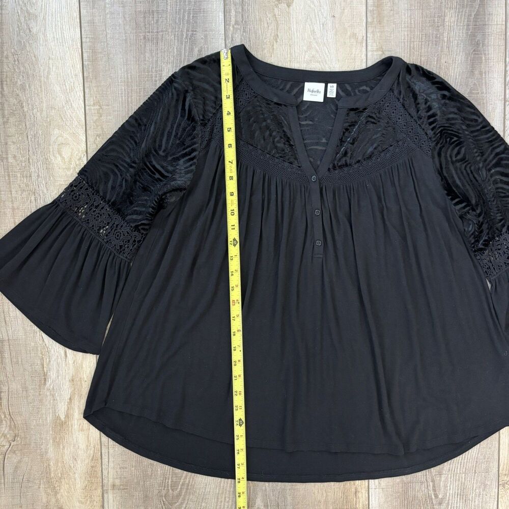 Womens Fairy Grunge Top Size L Whimsigoth Velvet Burnout Black Witchy Crochet - Picture 13 of 15
